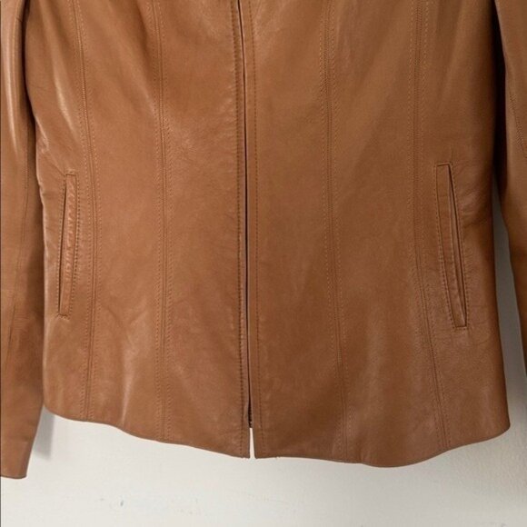 Cole Hann Lambskin Leather Jacket Womens Small Full Zip Tan - Picture 7 of 16